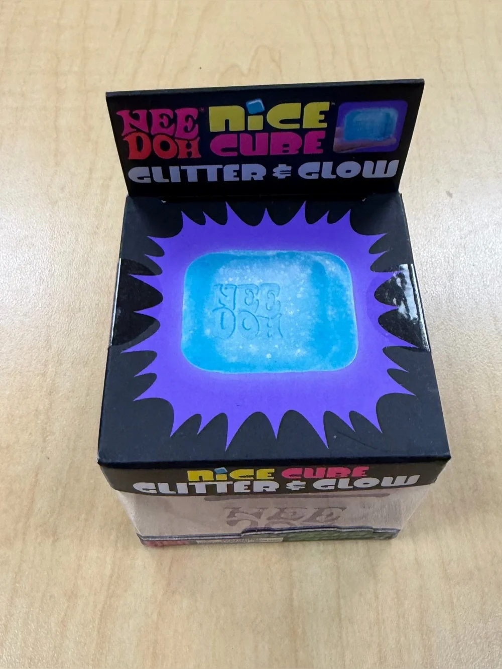 Nee Doh Nice Cube Glitter & Glow Super Solid Squish! Purple Brand New